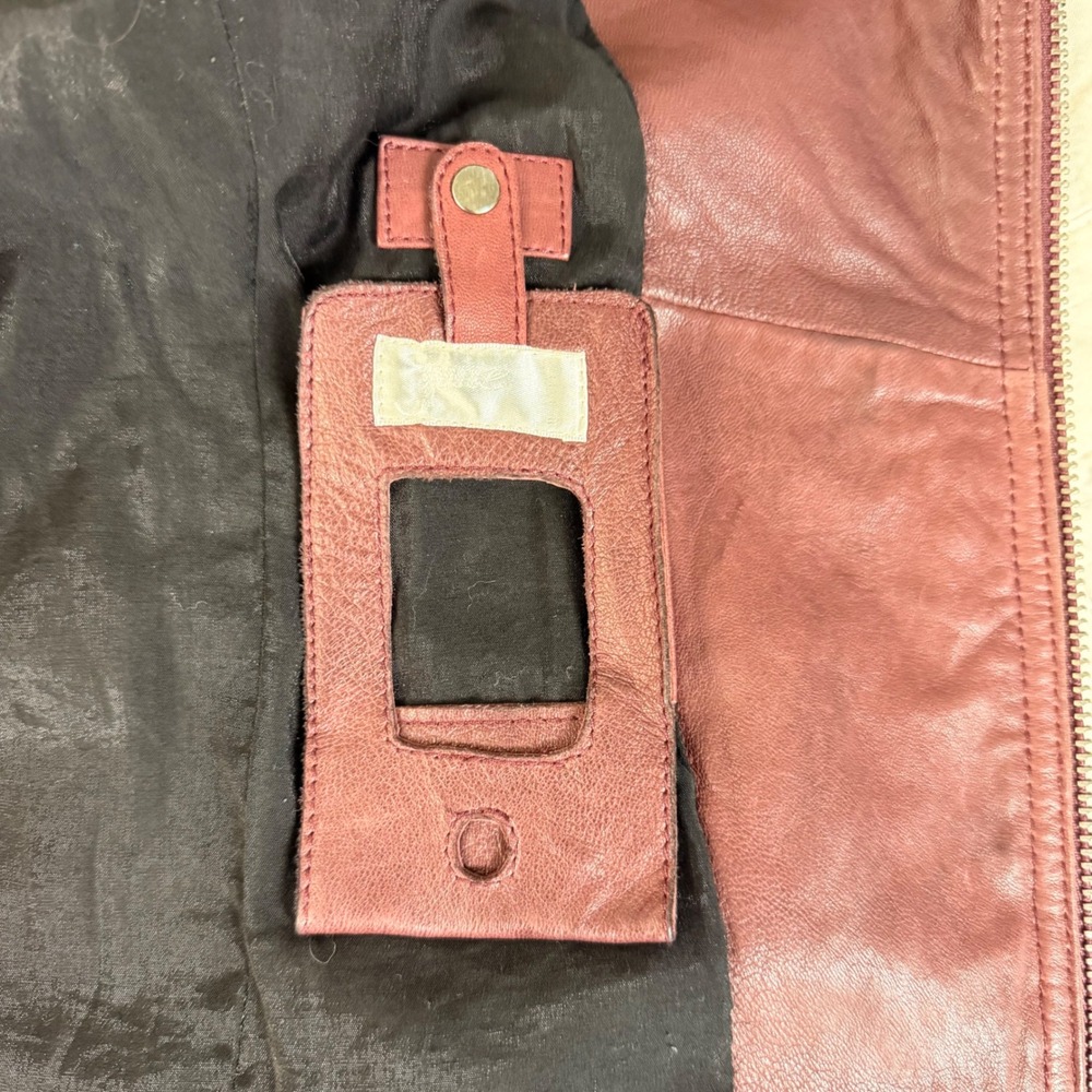 Womens Brown Leather Moto Jacket Asymmetrical Zip Y2K Flip Phone Pocket Size S - Picture 11 of 16
